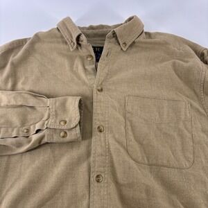 R&R Casuals Button Down Shirt Mens Medium Tan Cotton Flannel Workwear Khaki